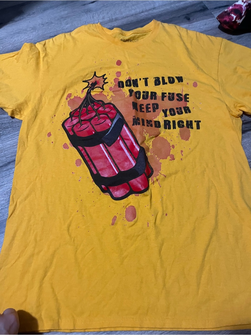 Yellow mental health Graphic Tee with Red Dynamite Print- L